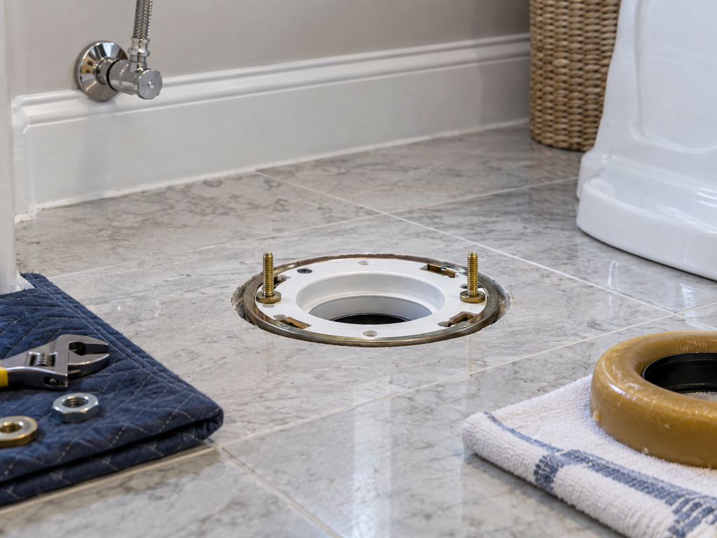 Professional toilet flange height after tile detail for Philadelphia Plumbing Experts in Center City