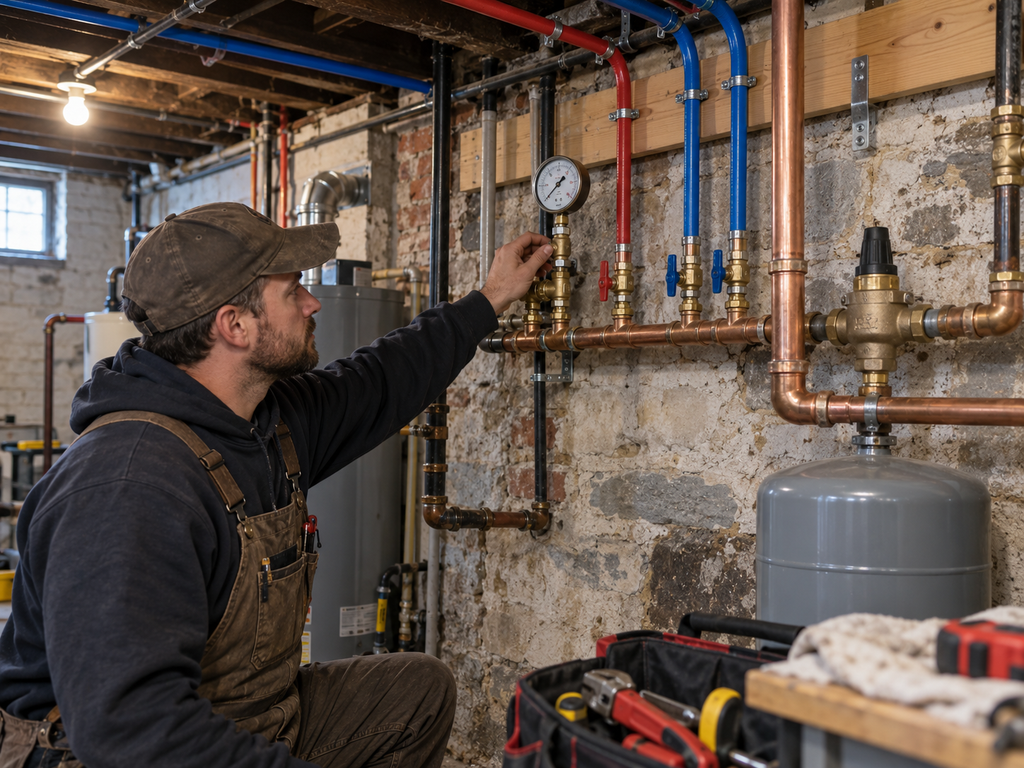 Plumber diagnosing water hammer and banging pipes in a Philadelphia home
