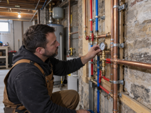 Plumber diagnosing water hammer and banging pipes in a Philadelphia home
